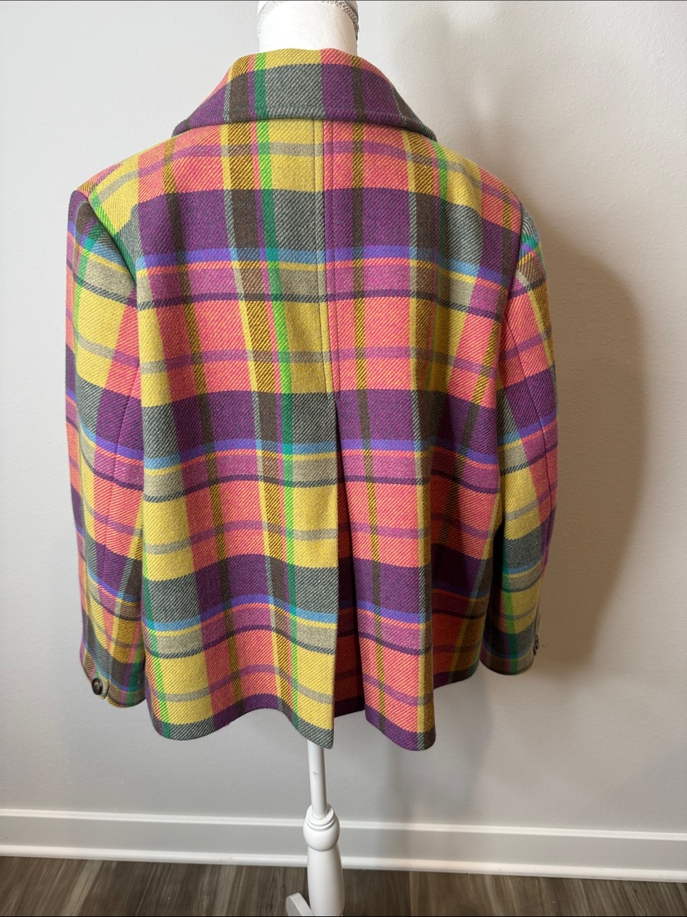 Boden Multi-Color Plaid Button Front Jacket Wool Made In Italy Size 16 - Picture 7 of 13